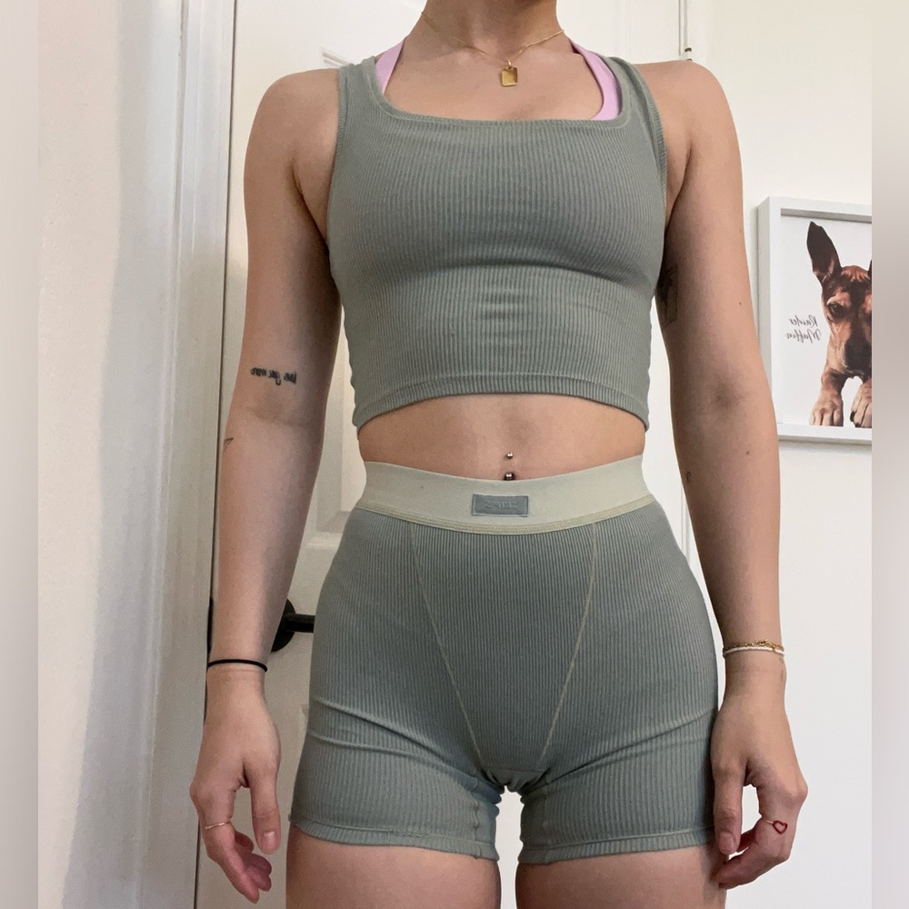 Skims cotton rib tank + shorts